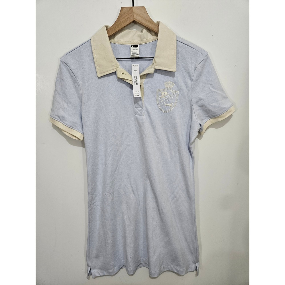 PINK Victoria's Secret NWT Large Polo Dress Blue Cream Crest Y2K Preppy